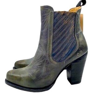 Bed Stu Womens Shoes Insight Boots Sz 8.5 Blue Gray Leather Ankle Heeled Chunky